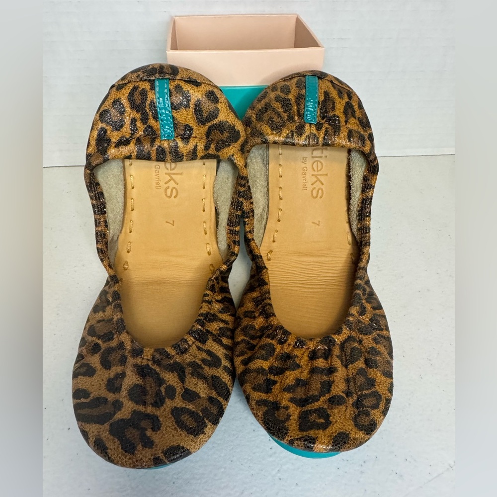 Tieks Leopard Pattern Flats with Teal Sole